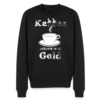 Coffee - black gold, white lettering - Men's Premium Organic Jumper - black - Front - Nico (187cm)