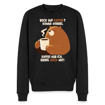 Bock auf Kaffee? komm vorbei - Bärenkaffee - Männer Premium Bio Pullover - Schwarz - Vorne - Nico (187cm)
