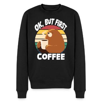Ok, aber erst Kaffee - Bär - Männer Premium Bio Pullover - Schwarz - Vorne - Nico (187cm)
