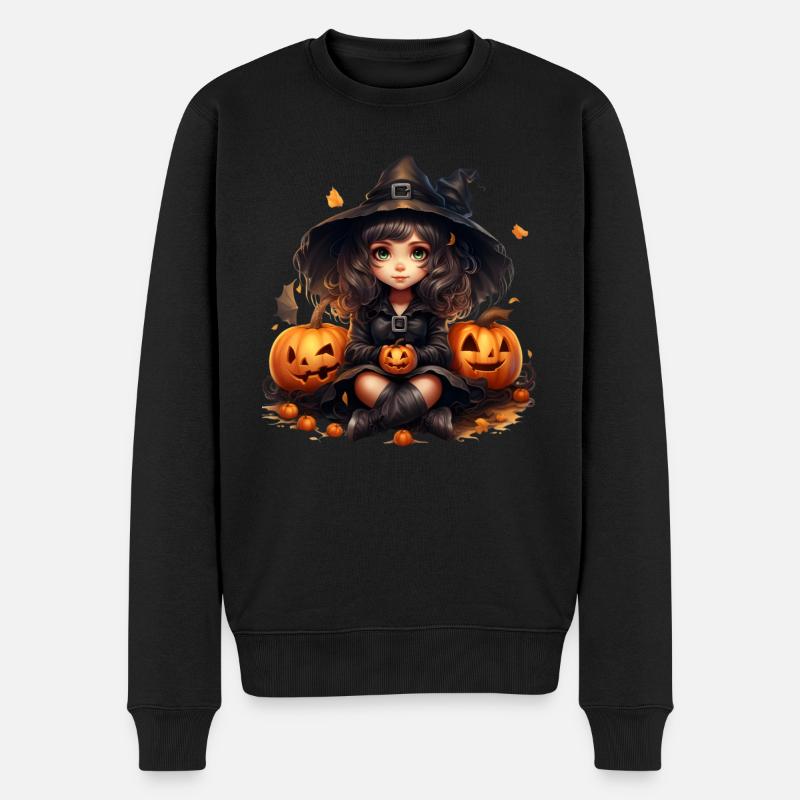 Halloween-Kürbis-Hexe - Männer Premium Bio Pullover - Schwarz