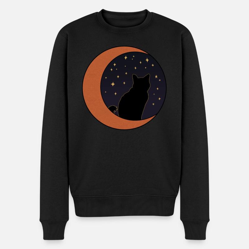 Schwarze Katze und roségoldener Halbmond - Männer Premium Bio Pullover - Schwarz