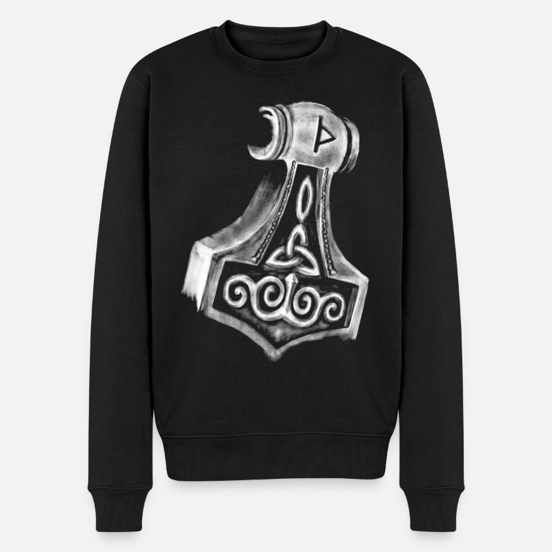 Thor Hammer Mjölnir - Männer Premium Bio Pullover - Schwarz