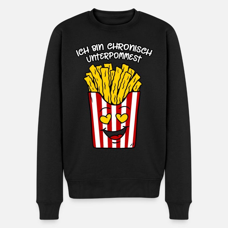 Pommes Liebe Spruch Ich bin chronisch unterpommest - Männer Premium Bio Pullover - Schwarz