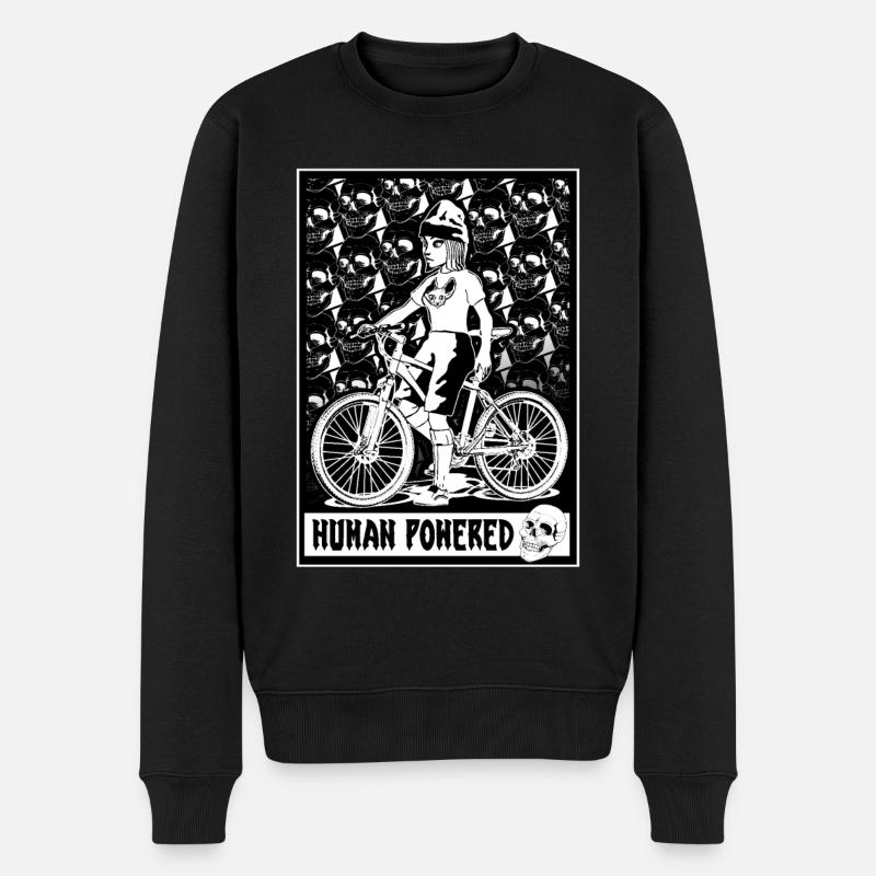 T-Shirt Pedal Power: Comic Bikerin mit Totenköpfen - Männer Premium Bio Pullover - Schwarz