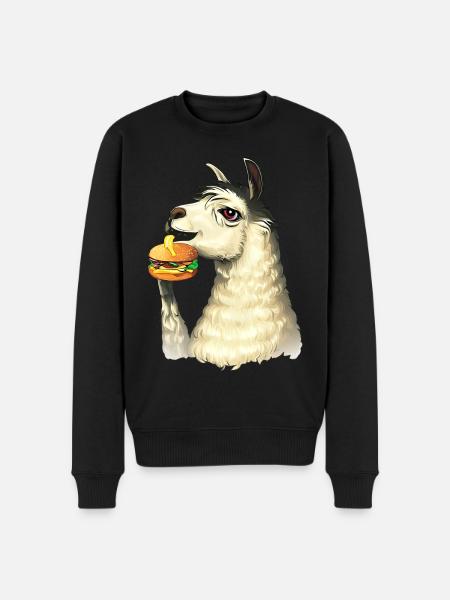 Cheeseburger eating llama - Men's Premium Organic Jumper - black