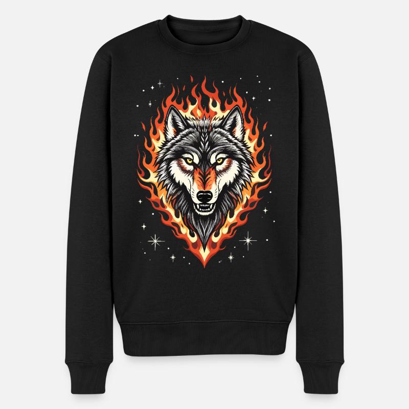 Wolf and Flames - Men's Premium Organic Jumper - black