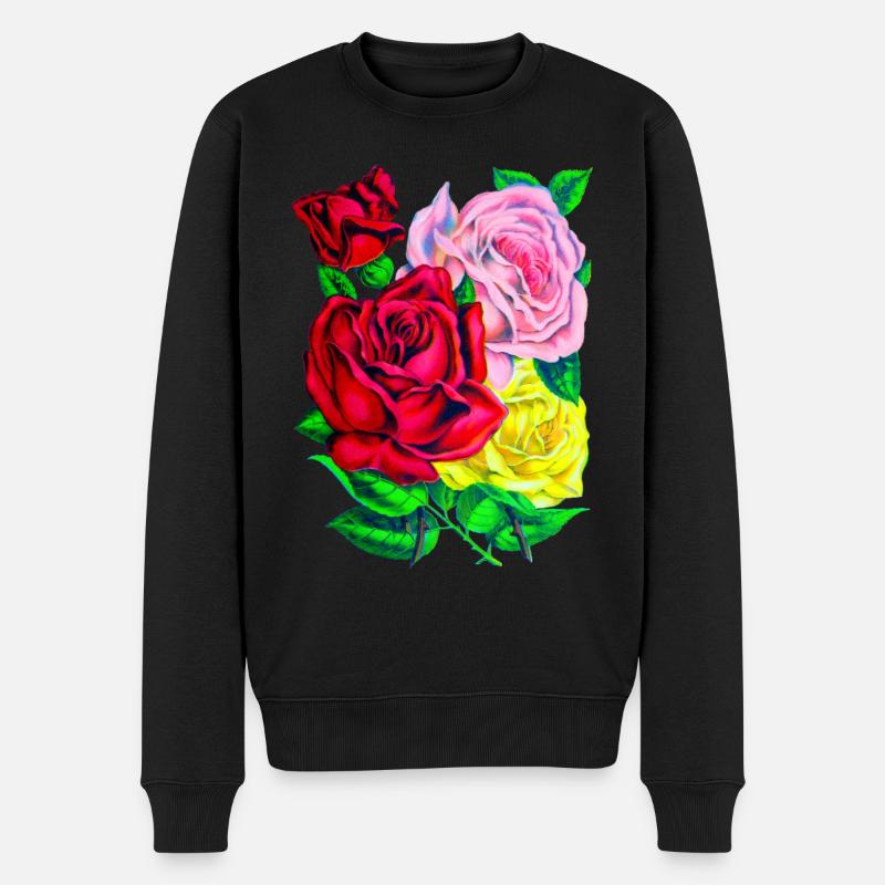 Rosen - Männer Premium Bio Pullover - Schwarz