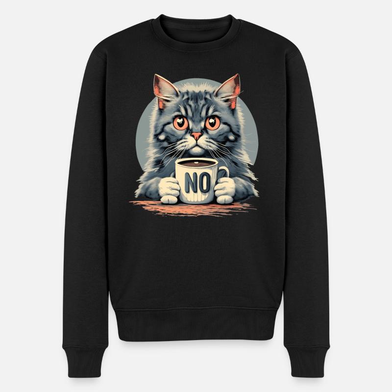 Chat avec tasse à café: Avant de demander, non! - Pull Premium bio Homme - noir