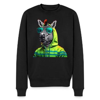 Zebra mit Sonnenbrille Bunt Coole Zebras Afrika - Männer Premium Bio Pullover - Schwarz - Vorne - Nico (187cm)