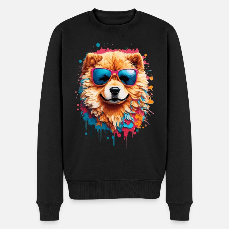 Farbenfroher Chow Chow mit Sonnenbrille - Männer Premium Bio Pullover - Schwarz