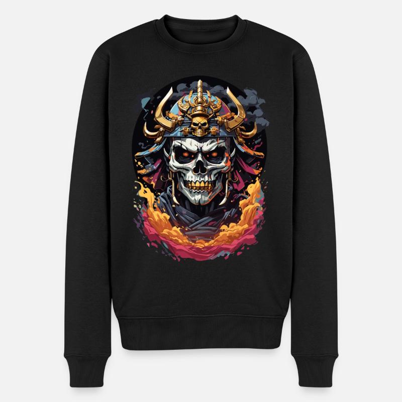 Japanischer Samurai Totenkopf - Männer Premium Bio Pullover - Schwarz