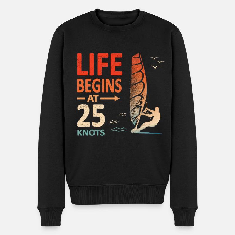La vie commence à 25 noeuds windsurfeur planing - Pull Premium bio Homme - noir