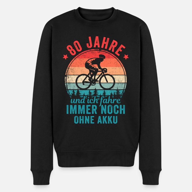 Radfahrer 80. Geburtstag Fahrrad ohne Akku - Männer Premium Bio Pullover - Schwarz