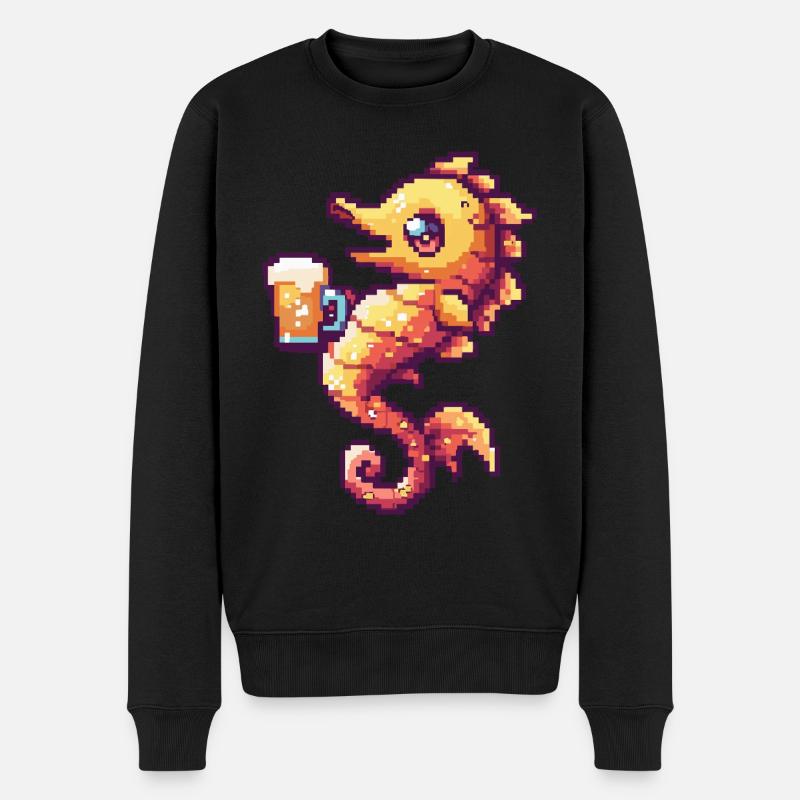 Seepferd Pixel Bier - Männer Premium Bio Pullover - Schwarz