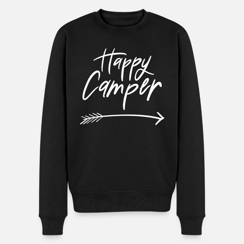 Happy Camper - Weißer Schriftzug - Männer Premium Bio Pullover - Schwarz