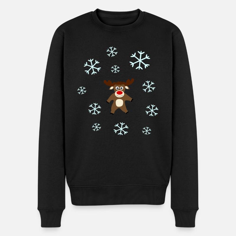 Rentier im Schnee Elche Schneeflocke Weihnachten - Männer Premium Bio Pullover - Schwarz