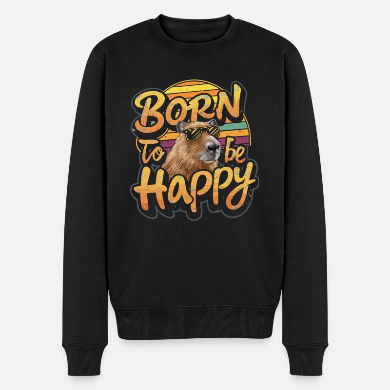 Capybara - Geboren, um glücklich zu sein - Männer Premium Bio Pullover - Schwarz