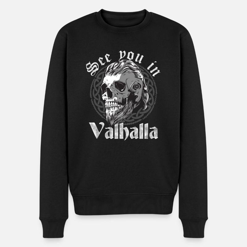 See you in Valhalla für Wikinger und Nordmann - Männer Premium Bio Pullover - Schwarz