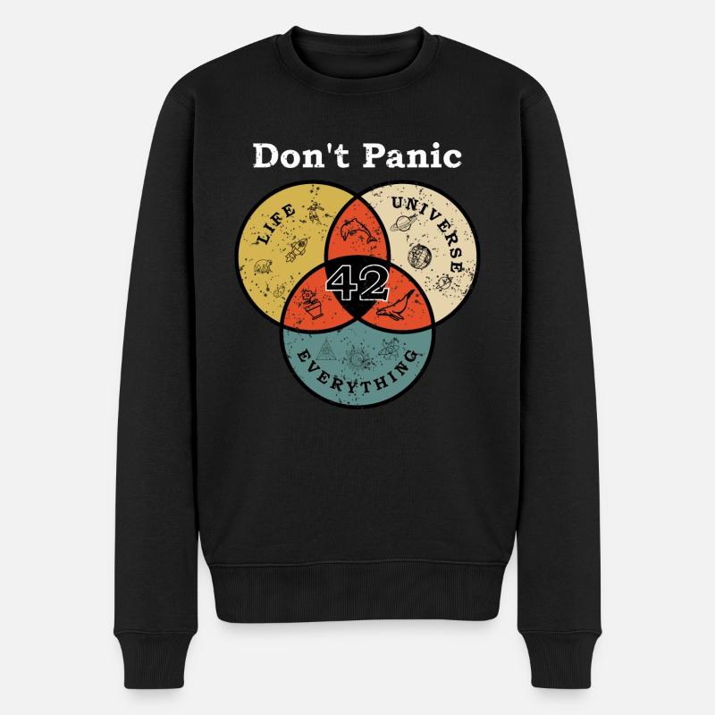 Don't Panic 42 Antwort Frage Leben Universum Rest - Männer Premium Bio Pullover - Schwarz
