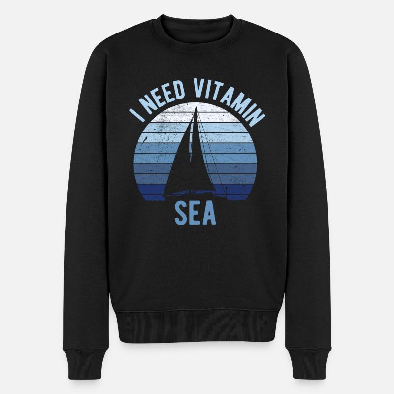 Segelboot I need Vitamin Sea - Männer Premium Bio Pullover - Schwarz
