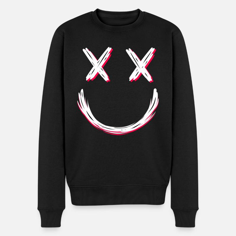 Smile mit X Augen - Männer Premium Bio Pullover - Schwarz