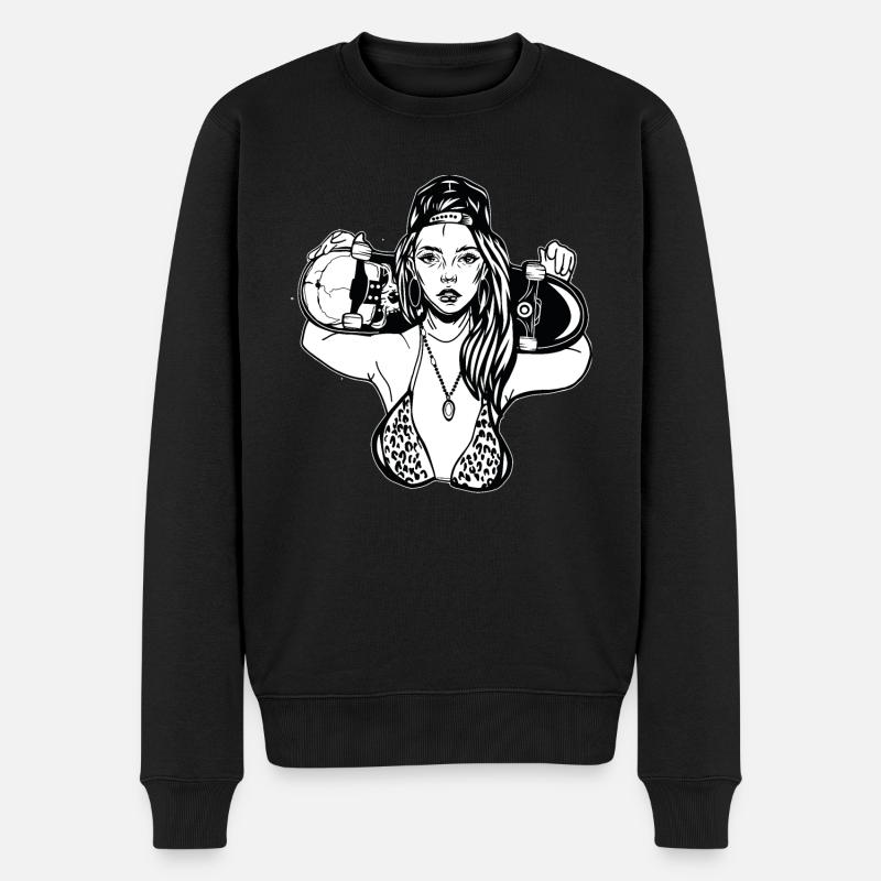 Skatergirl // Illustration - Männer Premium Bio Pullover - Schwarz