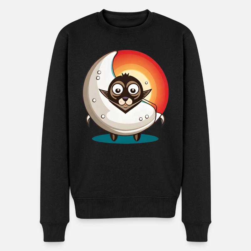 Katze mit Mond - Männer Premium Bio Pullover - Schwarz