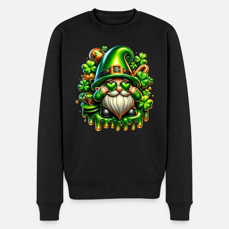 St.Patricks Day - Gnome - Männer Premium Bio Pullover - Schwarz