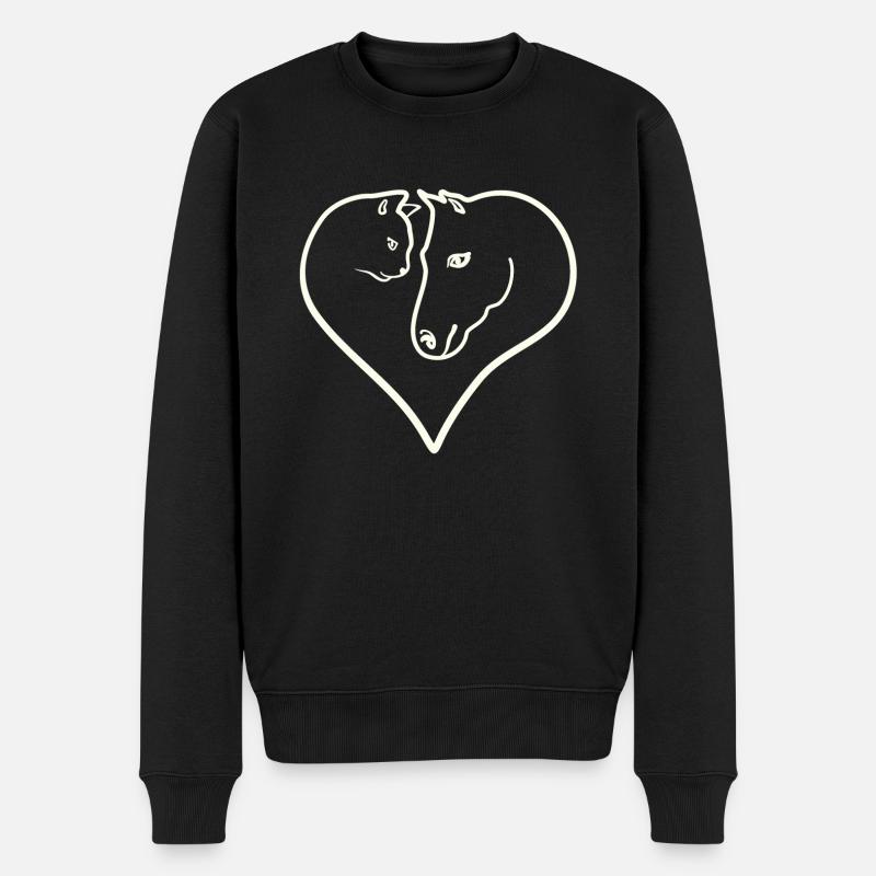 Herz Katze und Pferd - Männer Premium Bio Pullover - Schwarz