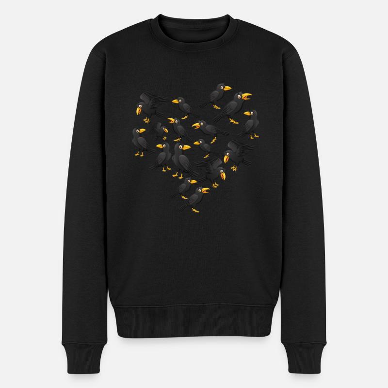 Herz Krähe - Männer Premium Bio Pullover - Schwarz