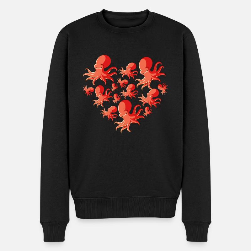 Herz Krake Octopus - Männer Premium Bio Pullover - Schwarz