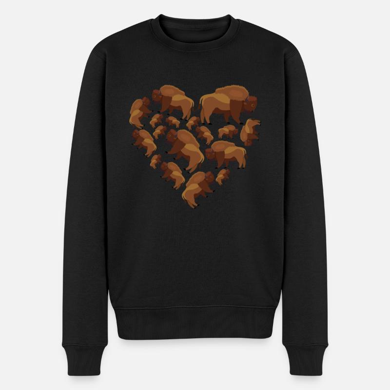 Herz Büffel - Männer Premium Bio Pullover - Schwarz