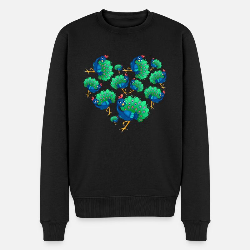 Herz Pfau - Männer Premium Bio Pullover - Schwarz