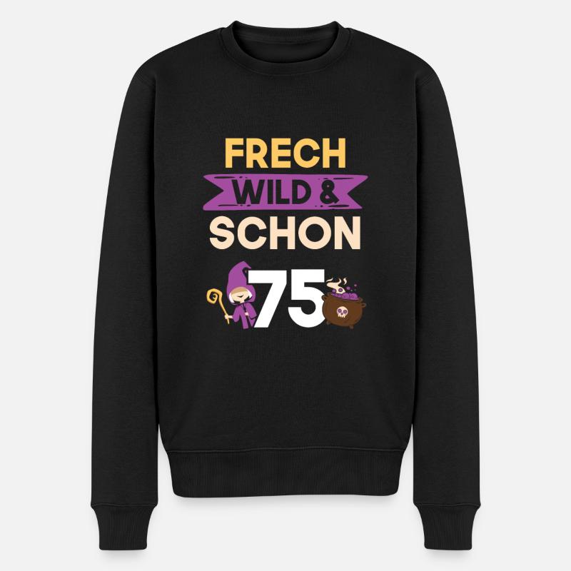 Geschenk 75 Jahre Geburtstag Halloween Hexe - Männer Premium Bio Pullover - Schwarz