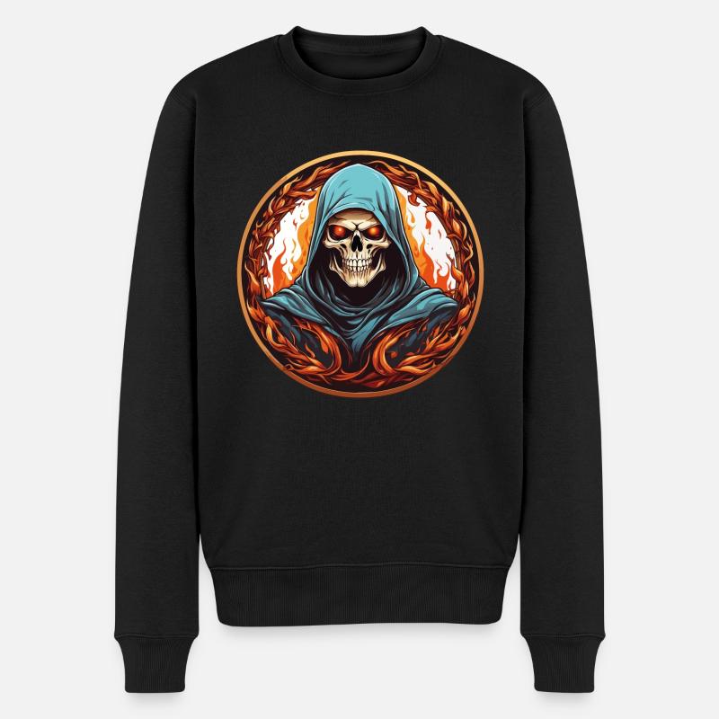 Faucheuse avec capot dans le cercle de feu - Pull Premium bio Homme - noir
