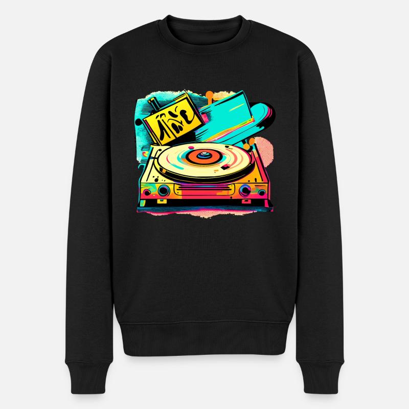 Retro Vinyl Vibes - Männer Premium Bio Pullover - Schwarz