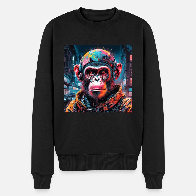 Cyberpunk-Affe - Männer Premium Bio Pullover - Schwarz
