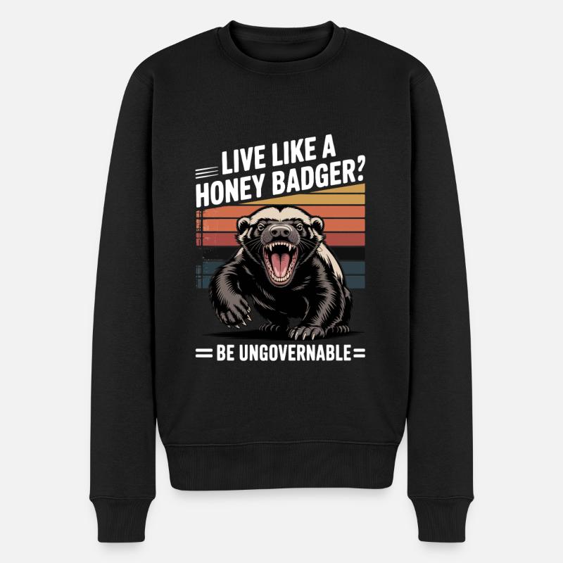 Lebe wie ein Honigdachs - Männer Premium Bio Pullover - Schwarz