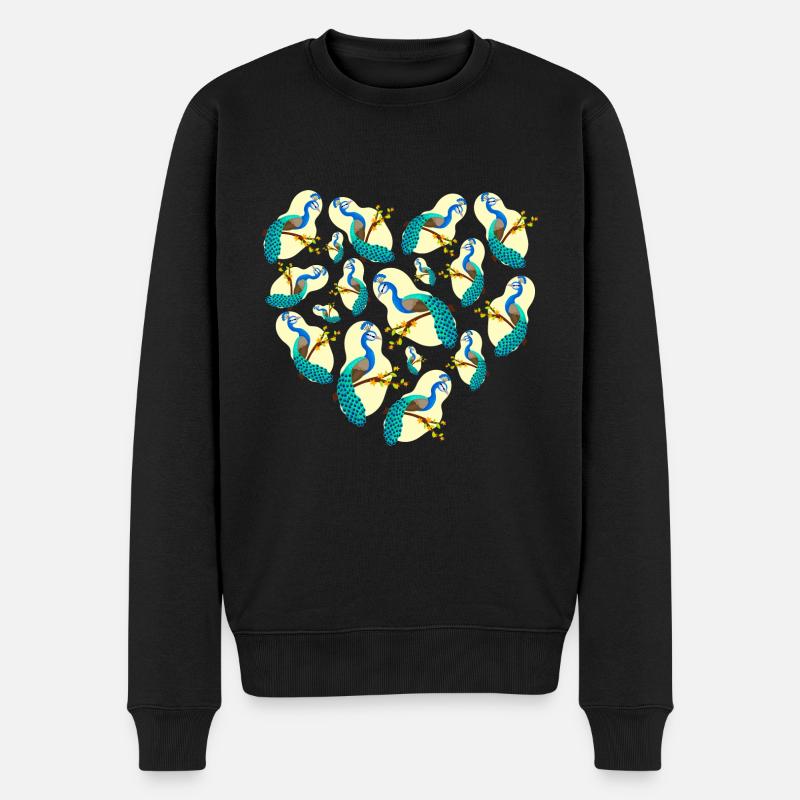 Herz Pfau - Männer Premium Bio Pullover - Schwarz