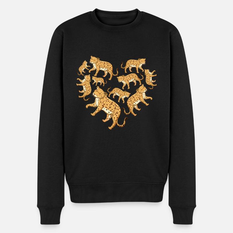 Herz Leopard - Männer Premium Bio Pullover - Schwarz