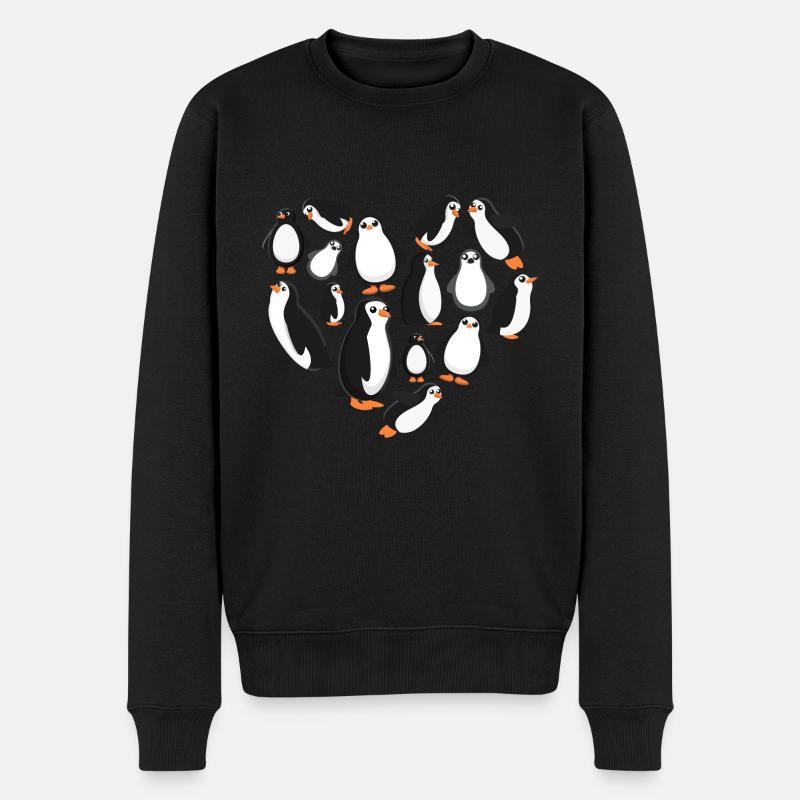 Herz Pinguin - Männer Premium Bio Pullover - Schwarz