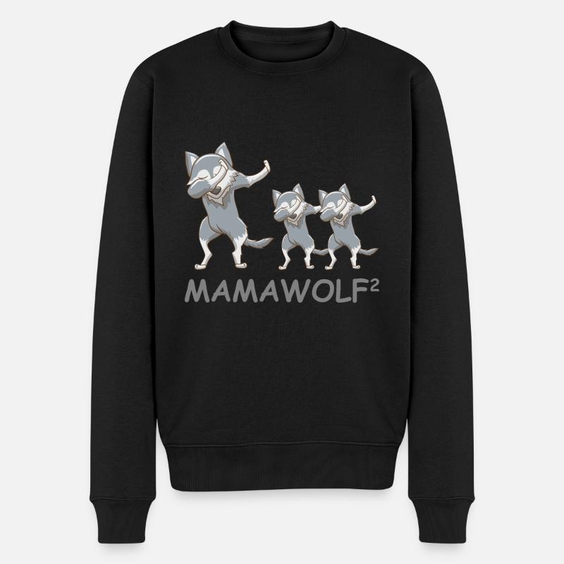 Schwanger werdene Mutter Zwillinge Wolf - Männer Premium Bio Pullover - Schwarz