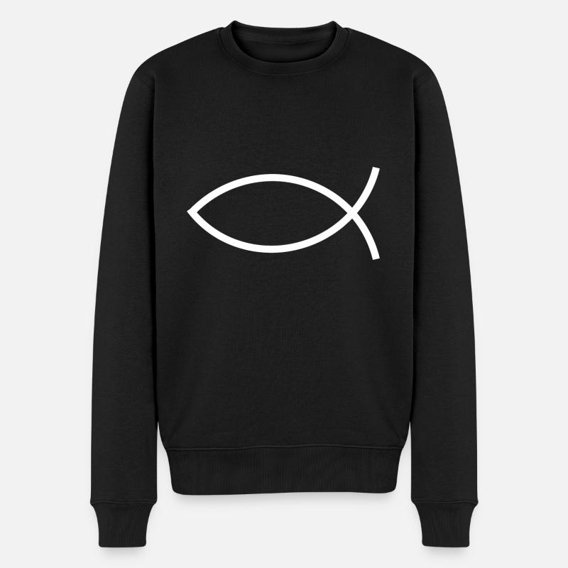 Jesusfisch weiß Ichthys Fisch Jesus - Männer Premium Bio Pullover - Schwarz
