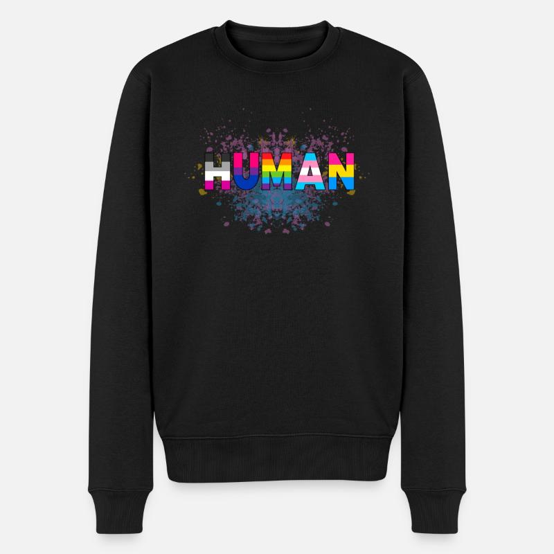 HUMAN LGBT Flag Gay Pride Month Transgender Rainbo - Männer Premium Bio Pullover - Schwarz