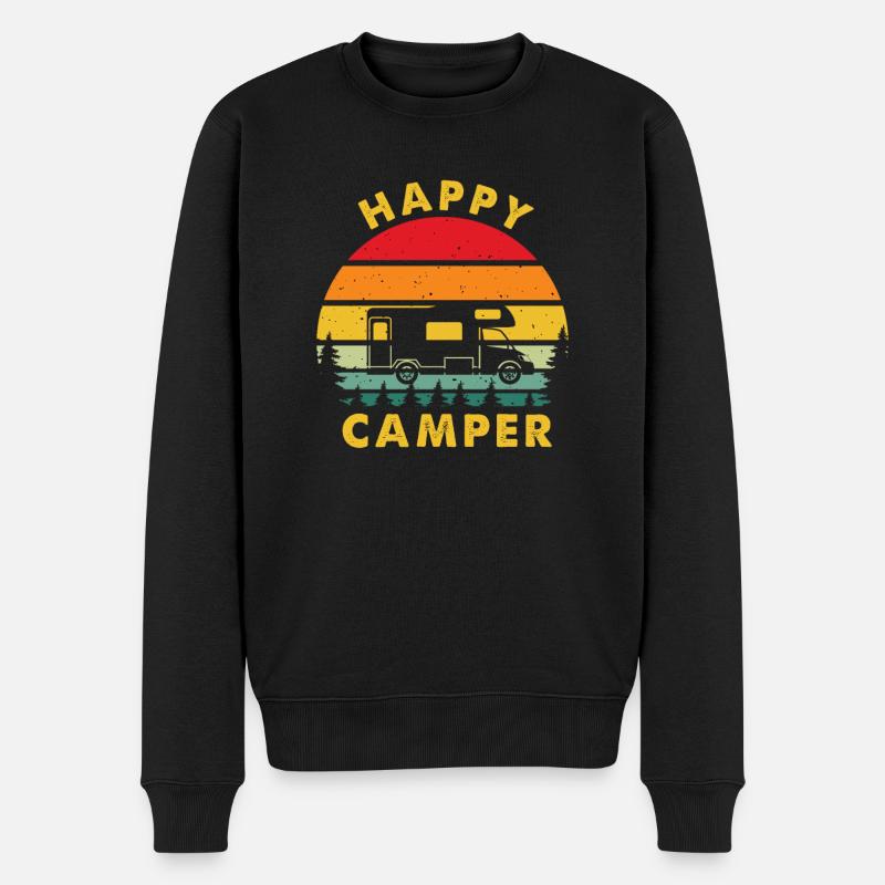 Happy Camper Retro Vintage Van Life Campen - Männer Premium Bio Pullover - Schwarz
