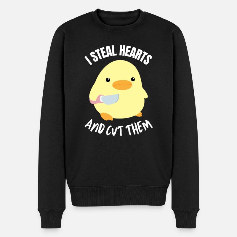 I steal hearts and cut them Ente mit Messer Meme - Männer Premium Bio Pullover - Schwarz