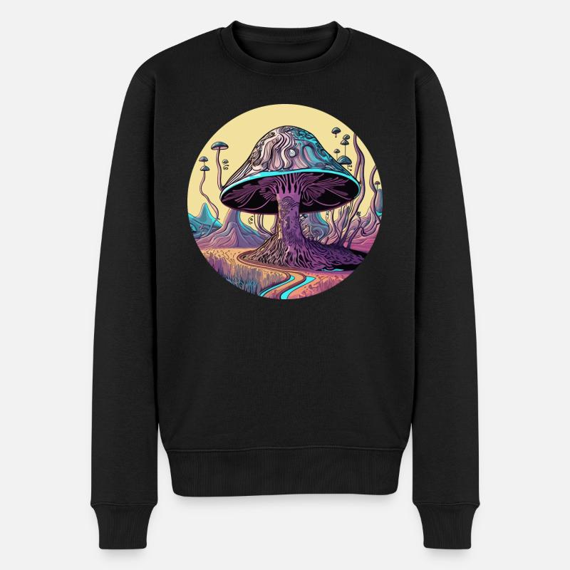 Psychedelisches Pilzbaumtal - Männer Premium Bio Pullover - Schwarz