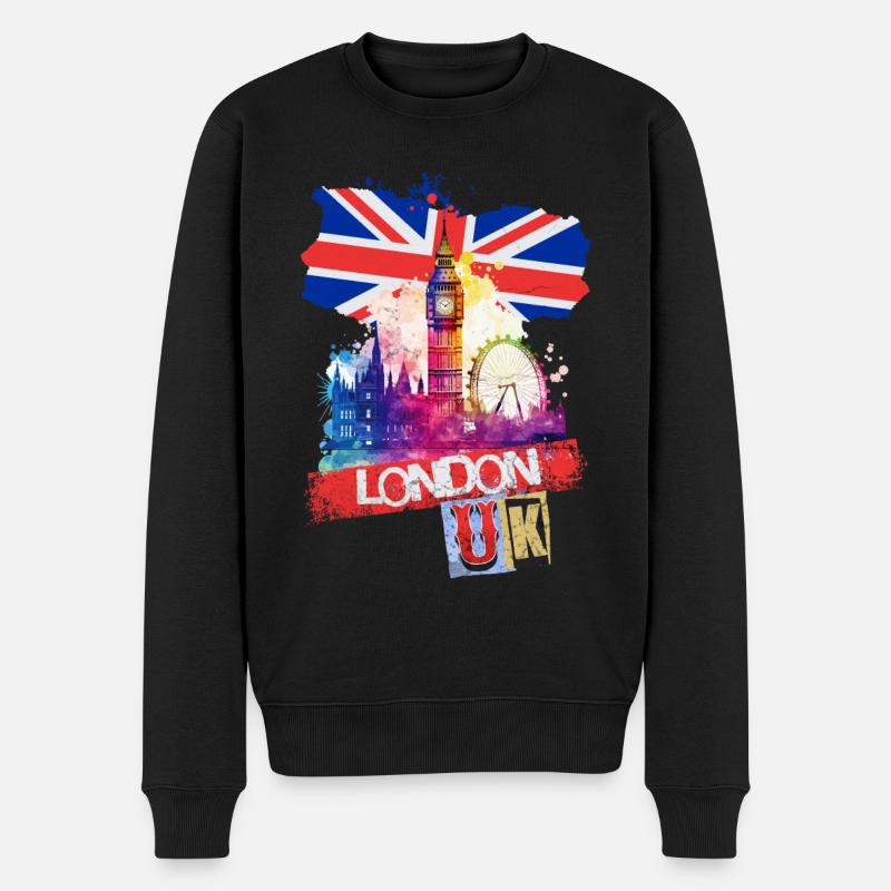 London England Stadt Skyline Big Ben Bunt Splash - Männer Premium Bio Pullover - Schwarz