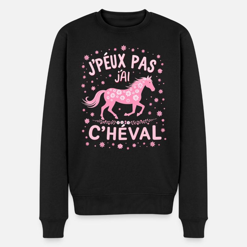 J'Peux Pas J'Ai Cheval - Rose - Pull Premium bio Homme - noir