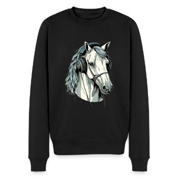 Hapo, das audiophile Pferd - Männer Premium Bio Pullover - Schwarz - Vorne - Nico (187cm)